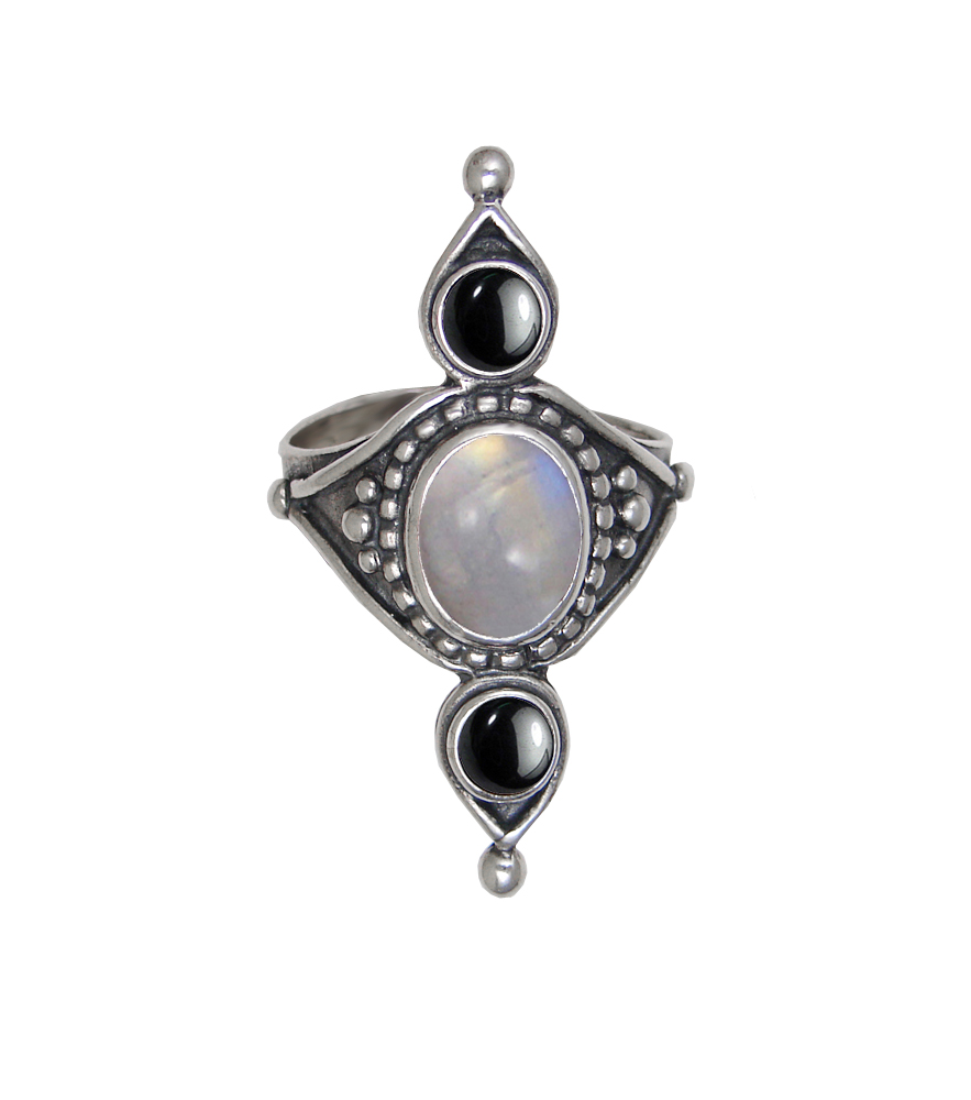 Sterling Silver Royal Ring With Rainbow Moonstone And Amethyst Size 10